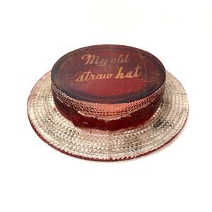 Antique Political Glass Top Hat Unmarked "My Old Straw Hat" Red Trinket Matches